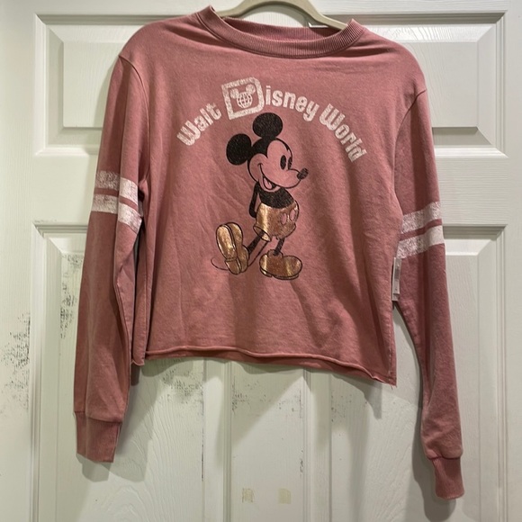 NWT! Disney Parks Walt Disney World Rose Gold Mickey Mouse Crop Sweatshirt XS - Picture 1 of 7